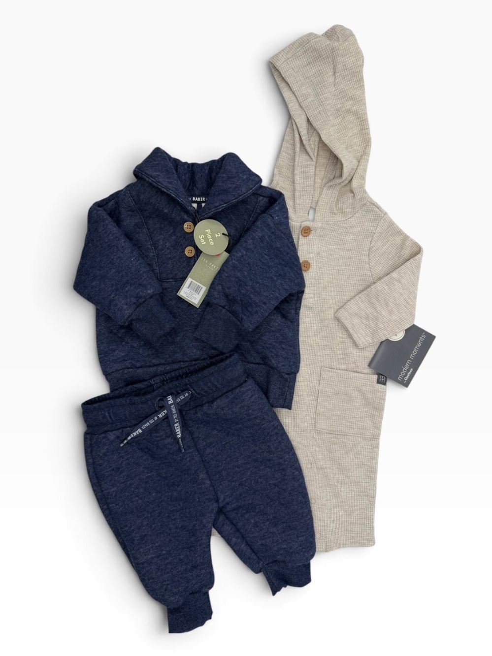 Ted Baker London Baby Navy Set & Beige Modern Moments Hooded Romper Set